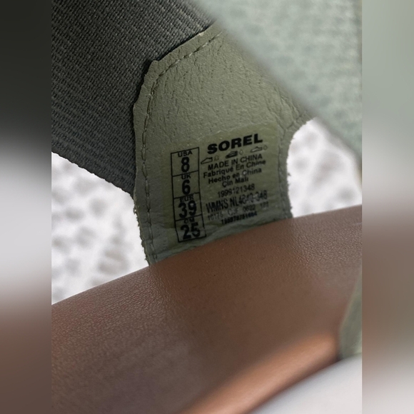 SOREL Cameron Flatform Slingback Suede/Fabric Sandals-Chrome Grey/Chalk Size 8 - Picture 13 of 13